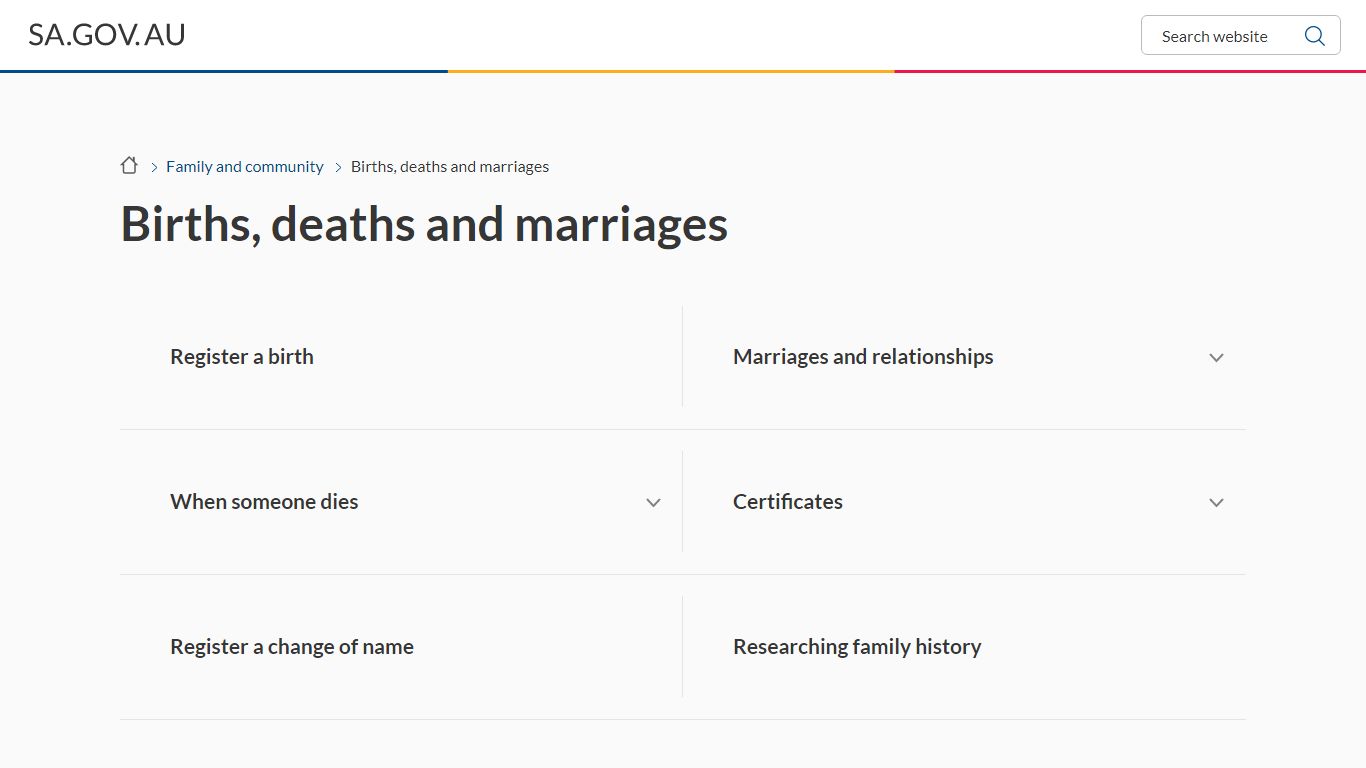 SA.GOV.AU - Births, deaths and marriages - South Australia