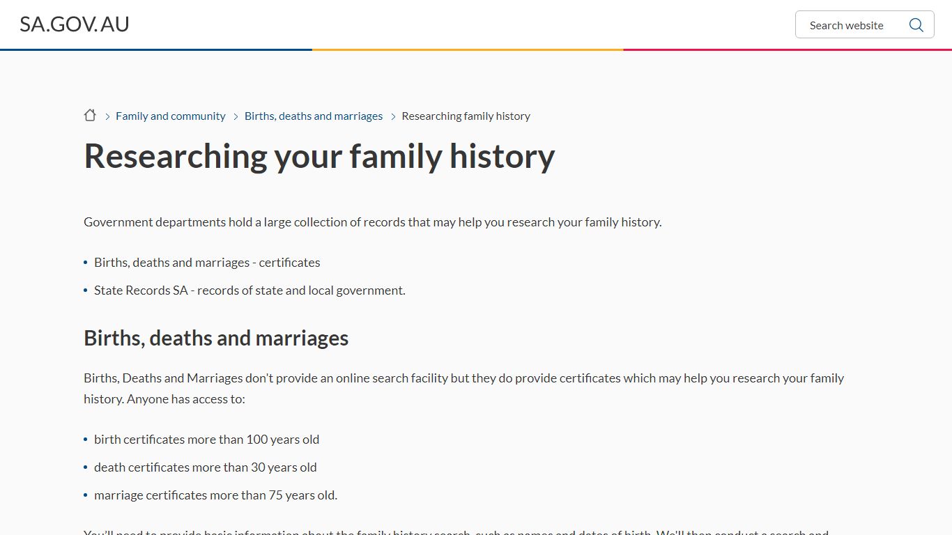 SA.GOV.AU - Researching your family history - South Australia